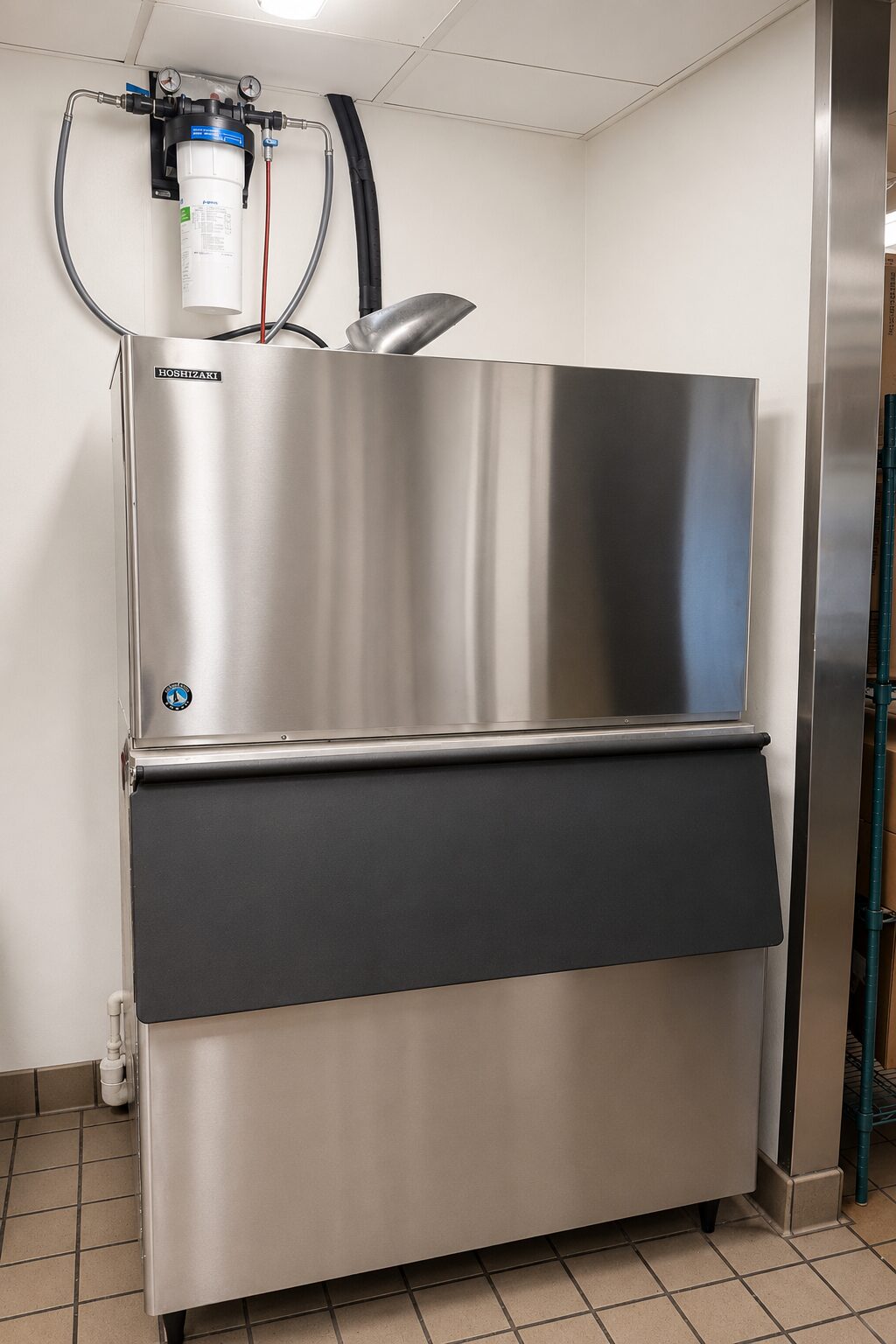 Commercial stainless steel ice machine with water filter